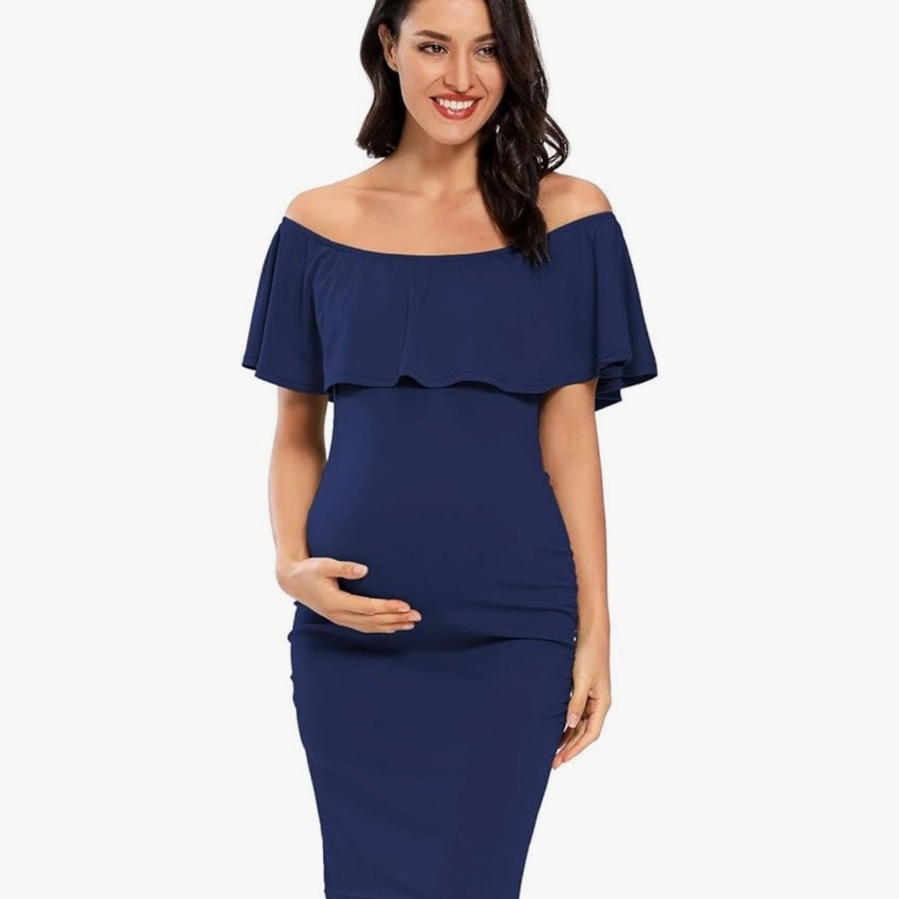 Elegant Off-Shoulder Navy Maternity Dress